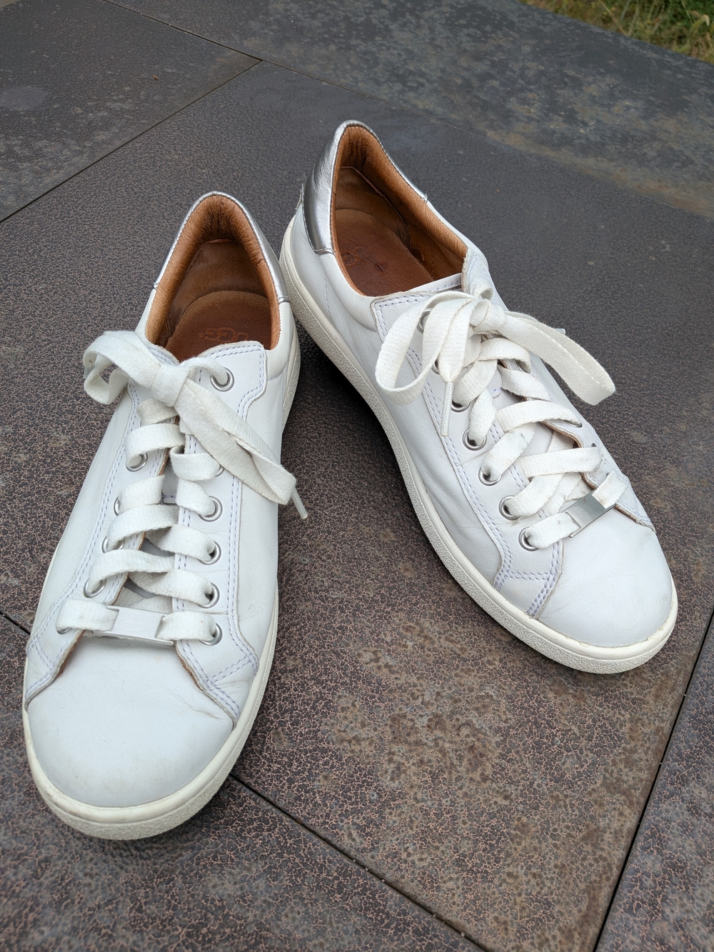 UGG White Leather Low-Top Lace-Up Sneakers